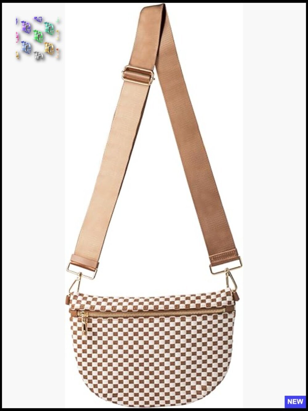 Woven Crossbody Bag Checkered PU Sling Purse Adjustable Strap Travel Festival